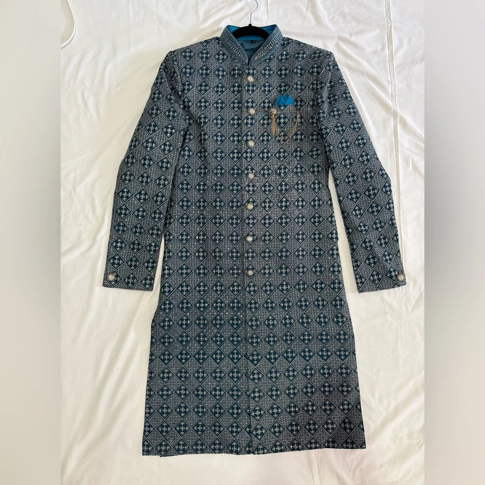 Blue Patterned Indowestern Full Set - Picture 6 of 8
